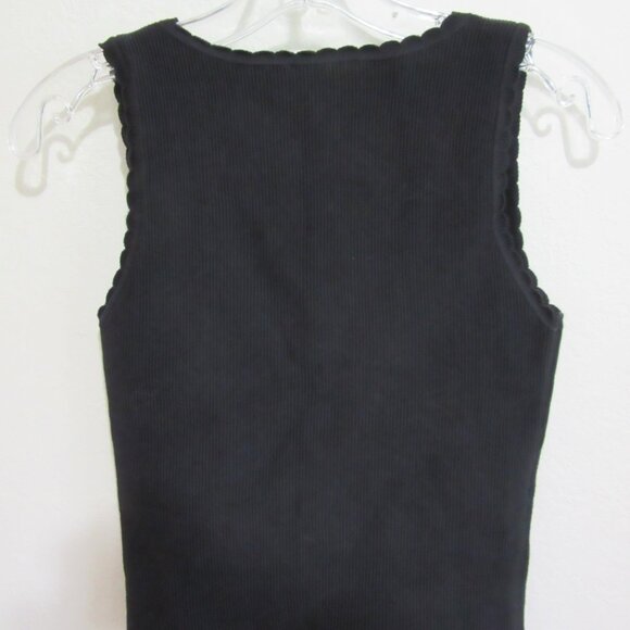 REFORMATION Black Scallop Edges Ribbed S Pullover Sleeveless Cotton Blend Top - Picture 2 of 4